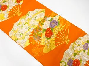 アンティーク　藤原製　扇に花車・花丸模様織出し袋帯（材料）